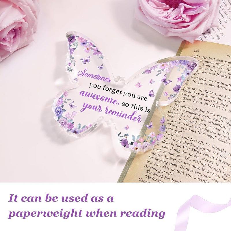 Glydein Purple Gifts for Women, 5x3.8x0.5 Inch Purple Butterfly Office Decor Acrylic Plaque, Encouragement Motivational Congratulations Gifts for Women Friend Coworker, - Image 5